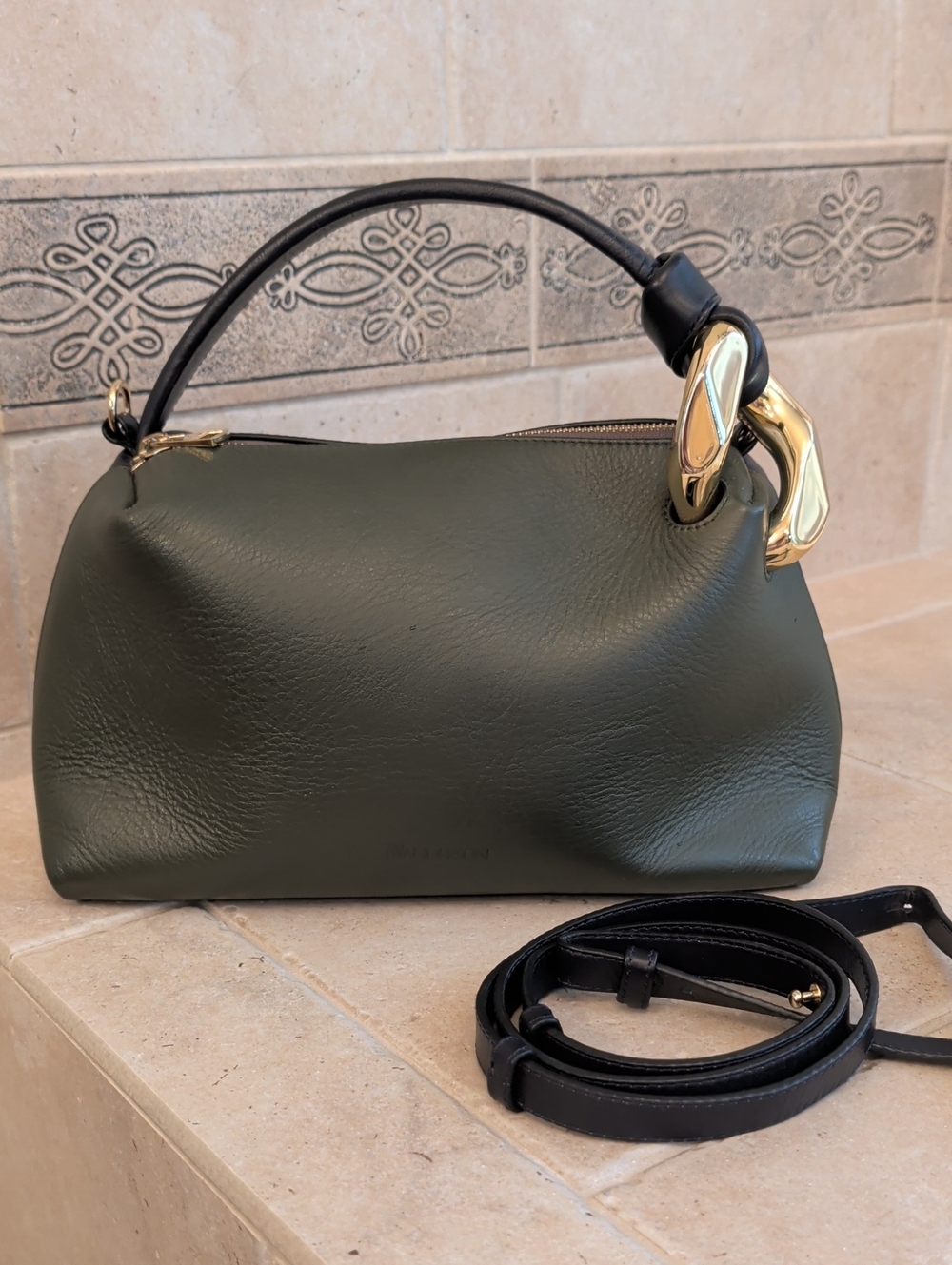 JW Anderson Olive Green And Navy Blue Medium Corner Bag